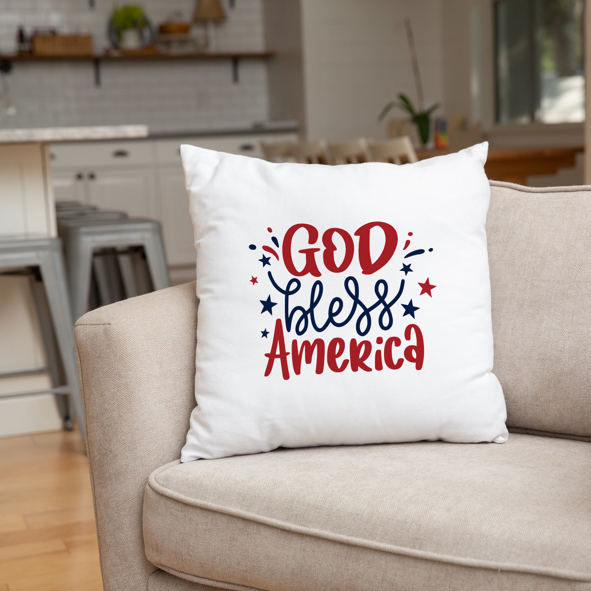 Holiday Pillows God Bless America 18 x 18 White Indoor Throw Pillow