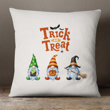 Load image into Gallery viewer, Trick or Treat Gnomes—18x18 Pillow Cover
