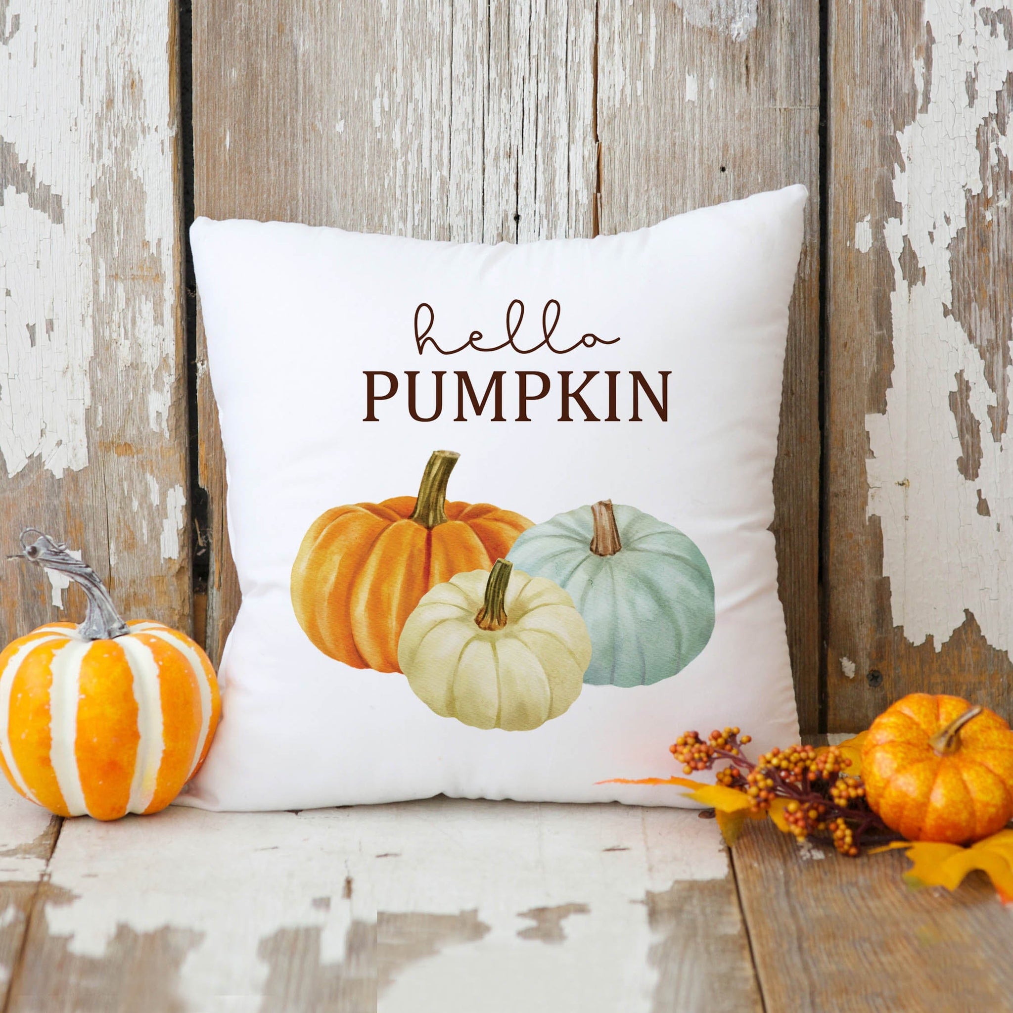 Orange Painted Pumpkins - Decorative Pillow Cover - 18x18 in