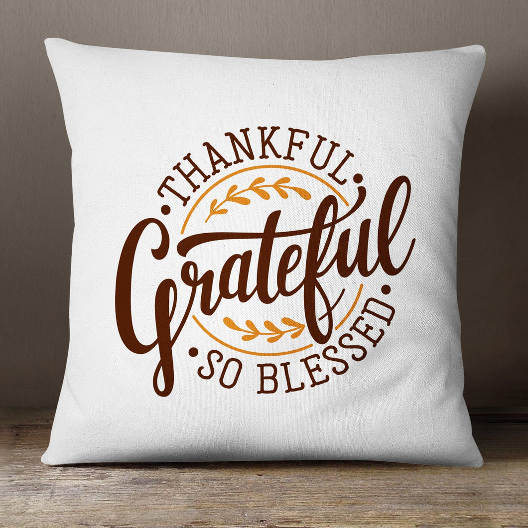 Thankful, Grateful, Blessed Pumpkin Fall Pillow